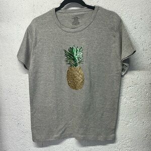Women's Gray Short Sleeve Tee with Gold & Green Sequin Pineapple